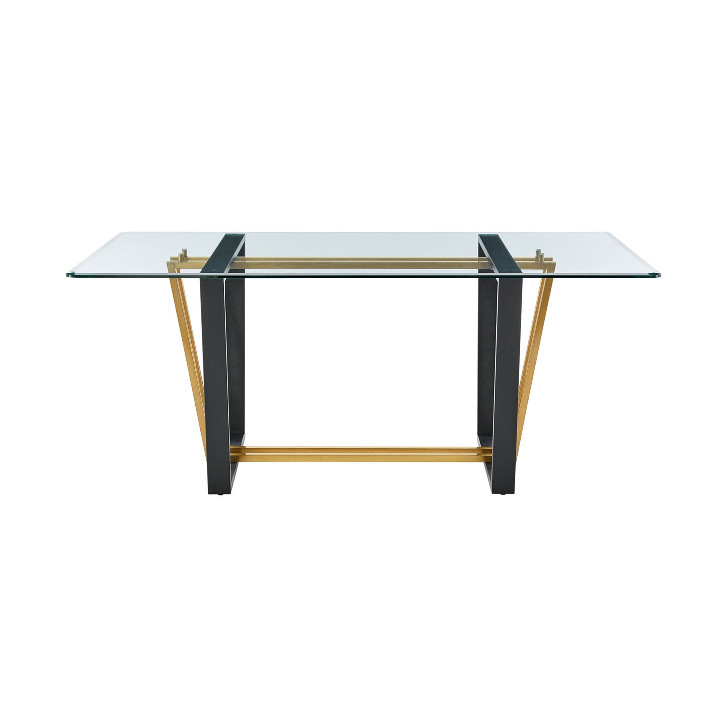 72" Clear And Gold Glass And Iron Sled Base Dining Table