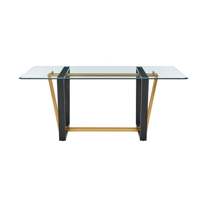 72" Clear And Gold Glass And Iron Sled Base Dining Table