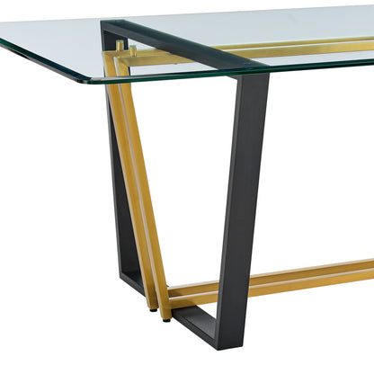 72" Clear And Gold Glass And Iron Sled Base Dining Table