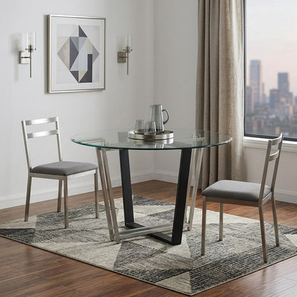 48" Clear And Black Glass And Iron Sled Base Round Top Dining Table