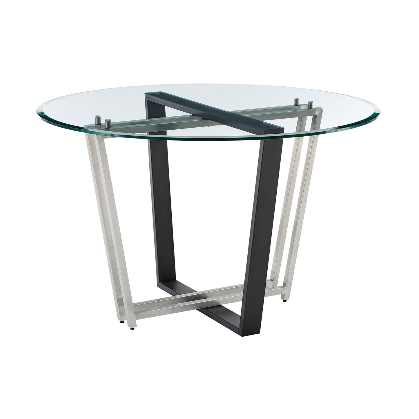 48" Clear And Black Glass And Iron Sled Base Round Top Dining Table