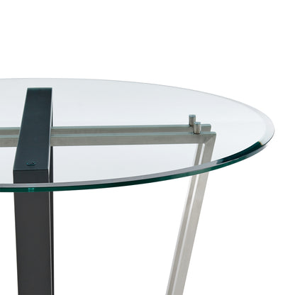 48" Clear And Black Glass And Iron Sled Base Round Top Dining Table