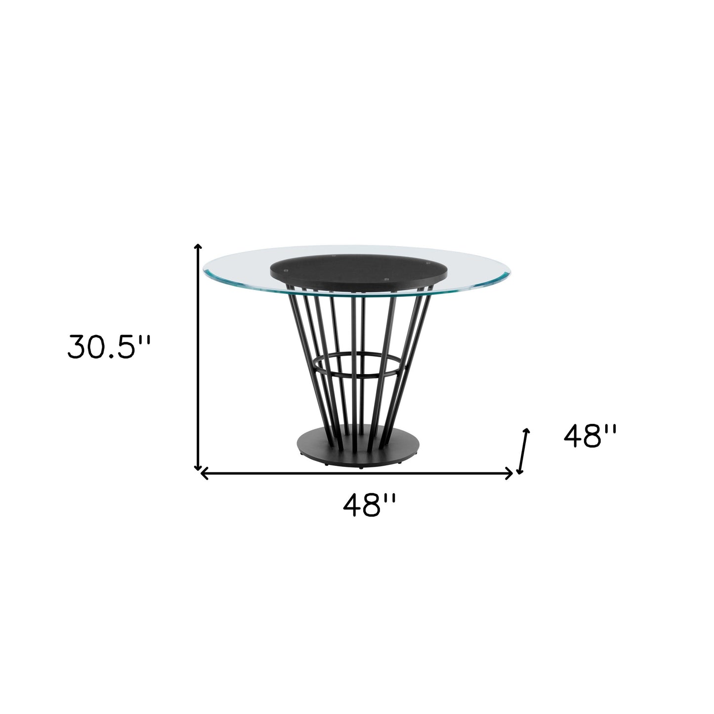 48" Clear And Black Glass And Iron Pedestal Base Round Top Dining Table