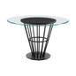 48" Clear And Black Glass And Iron Pedestal Base Round Top Dining Table