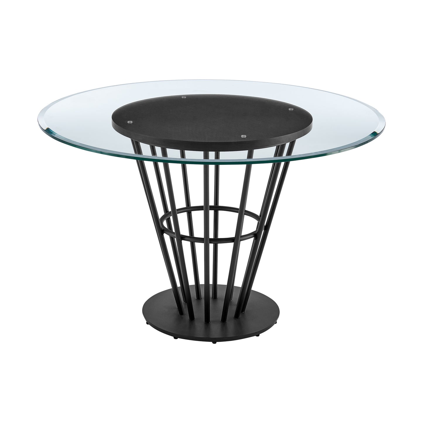 48" Clear And Black Glass And Iron Pedestal Base Round Top Dining Table