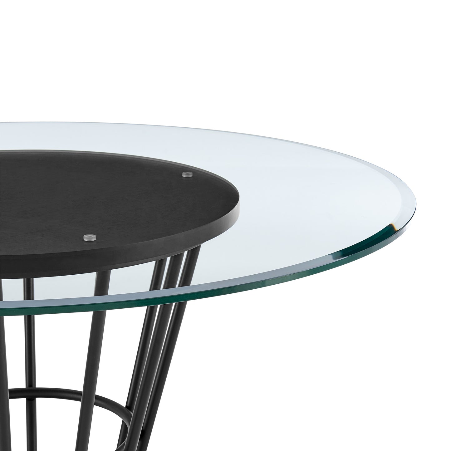 48" Clear And Black Glass And Iron Pedestal Base Round Top Dining Table