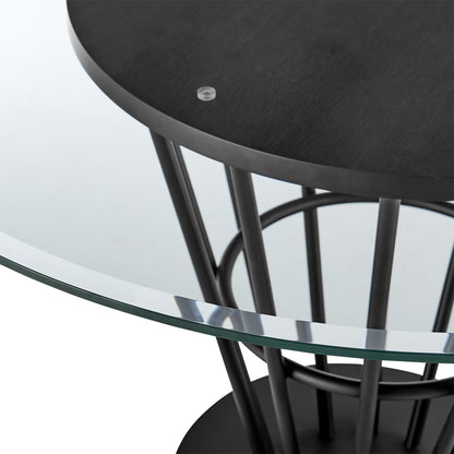 48" Clear And Black Glass And Iron Pedestal Base Round Top Dining Table