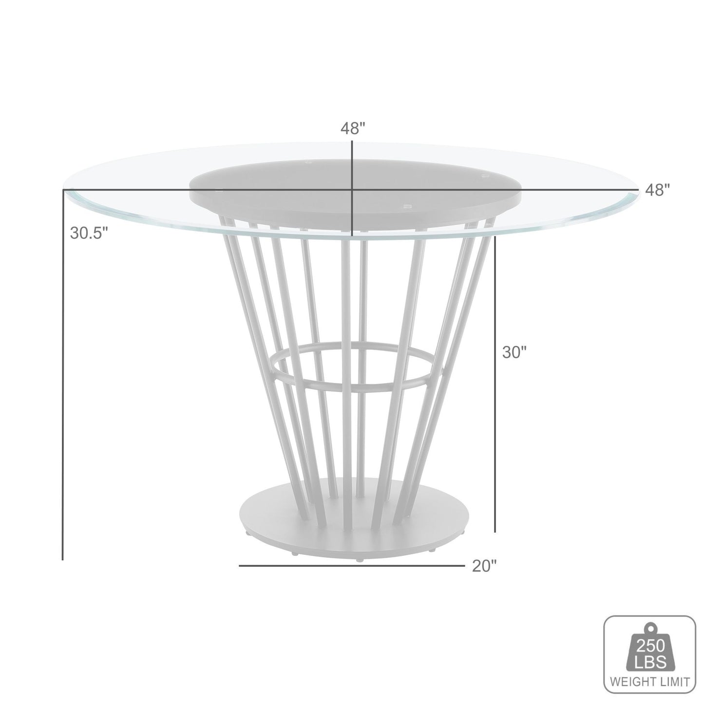 48" Clear And Silver Glass And Stainless Steel Pedestal Base Round Top Dining Table