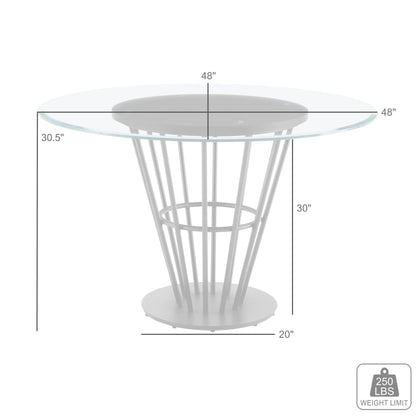 48" Clear And Silver Glass And Stainless Steel Pedestal Base Round Top Dining Table