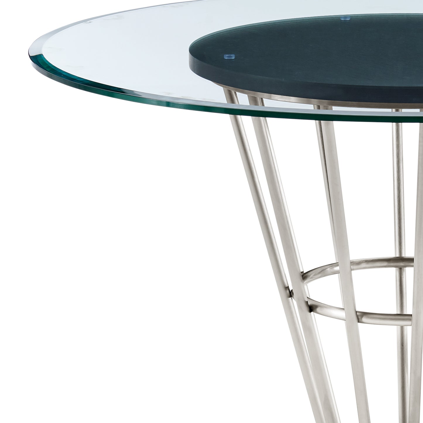 48" Clear And Silver Glass And Stainless Steel Pedestal Base Round Top Dining Table