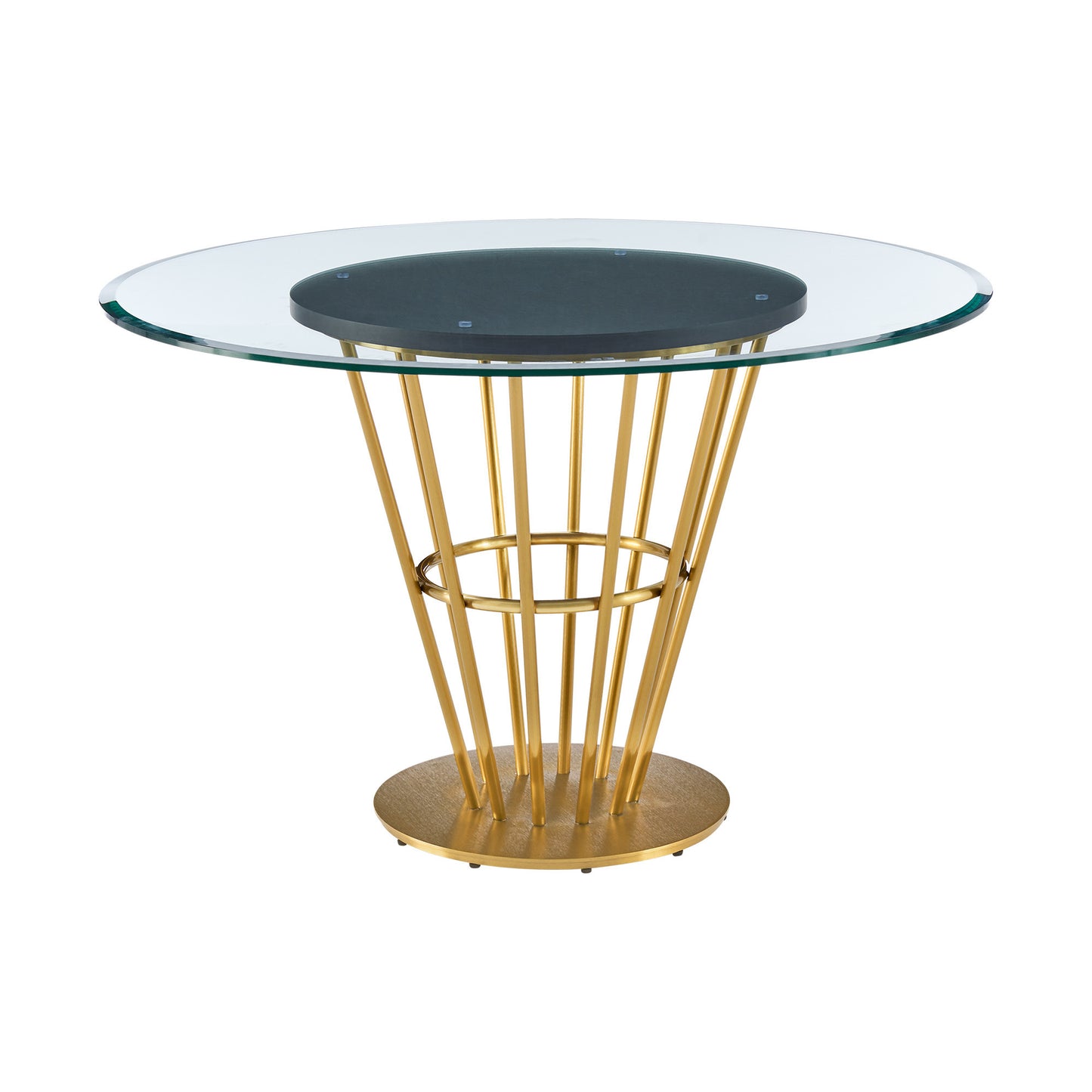 48" Clear And Gold Glass And Stainless Steel Pedestal Base Round Top Dining Table