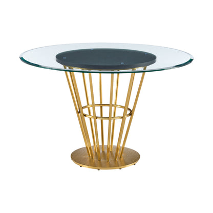 48" Clear And Gold Glass And Stainless Steel Pedestal Base Round Top Dining Table