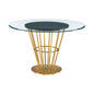 48" Clear And Gold Glass And Stainless Steel Pedestal Base Round Top Dining Table