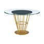 48" Clear And Gold Glass And Stainless Steel Pedestal Base Round Top Dining Table
