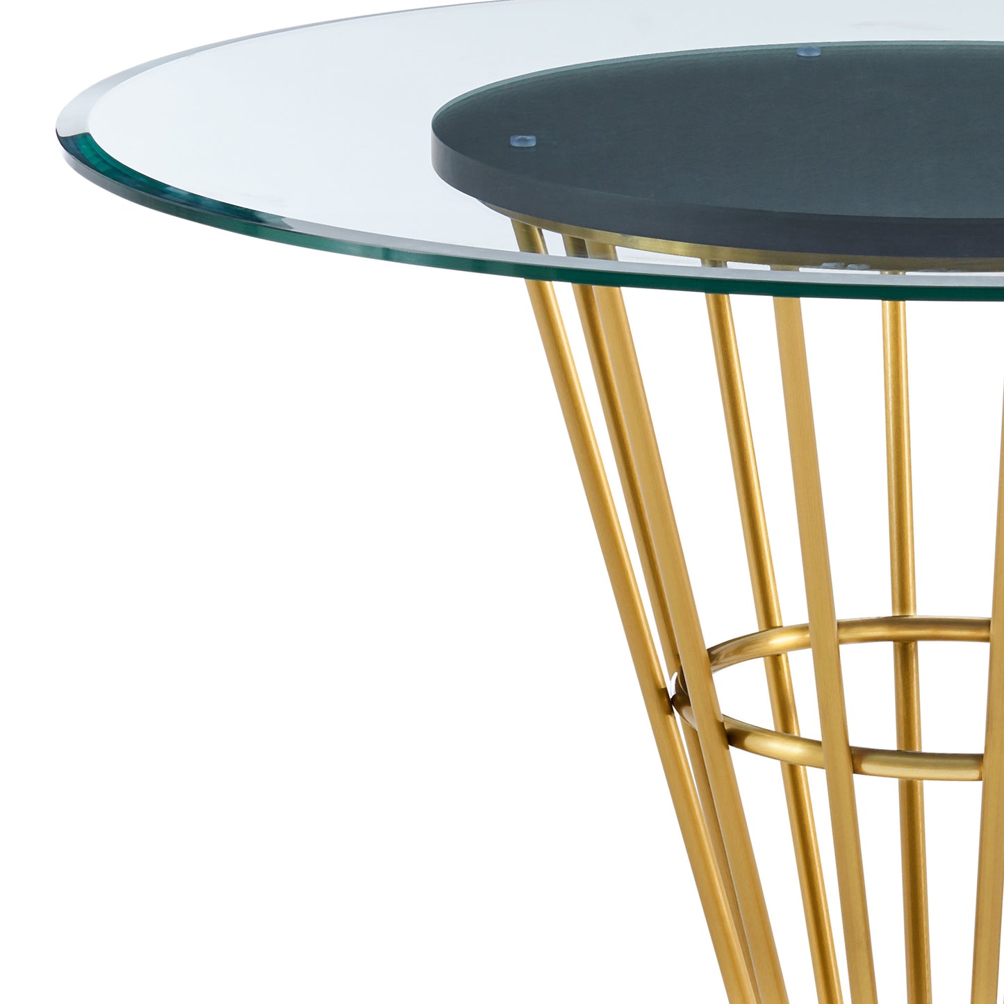 48" Clear And Gold Glass And Stainless Steel Pedestal Base Round Top Dining Table