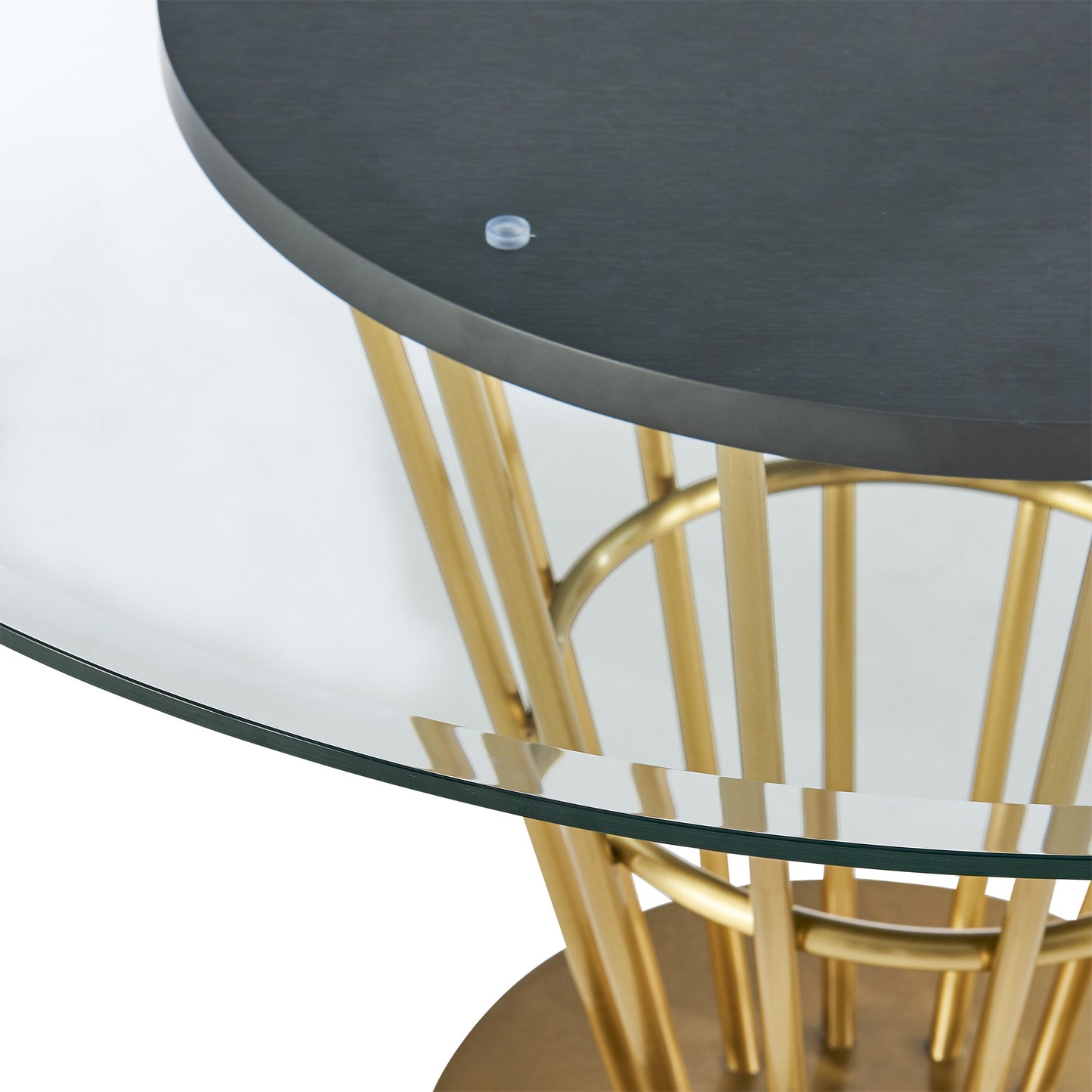 48" Clear And Gold Glass And Stainless Steel Pedestal Base Round Top Dining Table