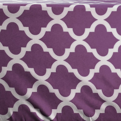 Four Piece Purple and White Quatrefoil Microfiber California King Sheet Set