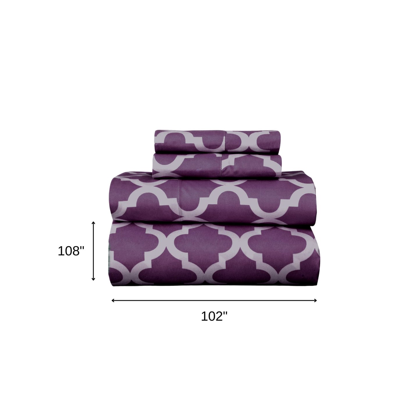 Four Piece Purple and White Quatrefoil Microfiber California King Sheet Set