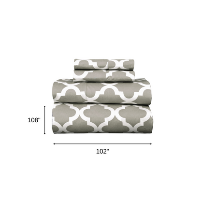 Four Piece Beige and White Quatrefoil Microfiber California King Sheet Set