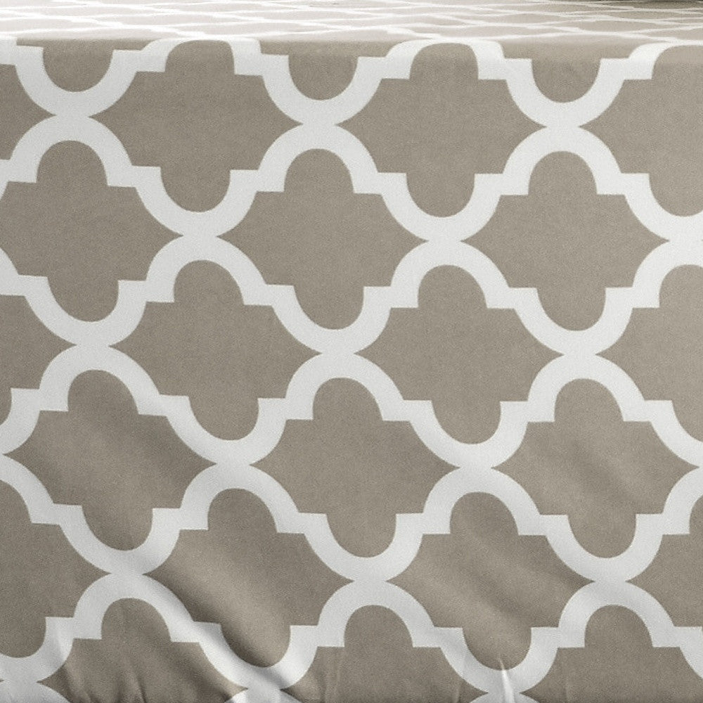 Four Piece Beige and White Quatrefoil Microfiber California King Sheet Set