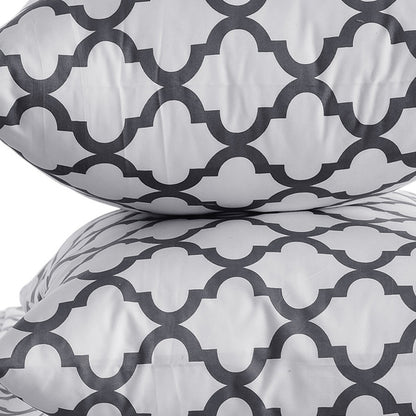 Four Piece White and Charcoal Quatrefoil Microfiber California King Sheet Set