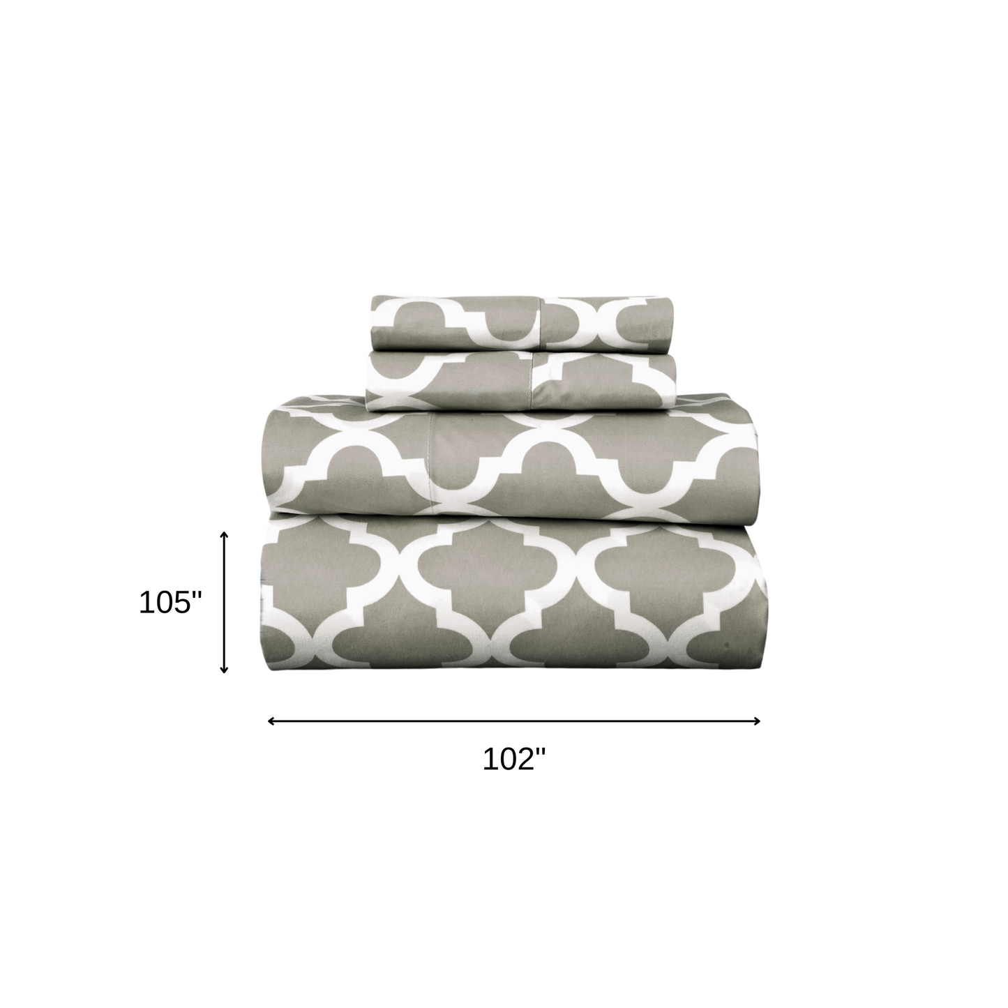 Four Piece Beige and White Quatrefoil Microfiber King Sheet Set