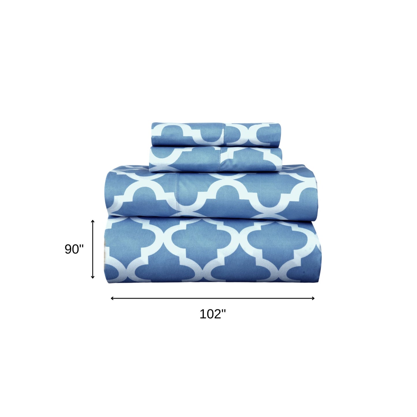 Four Piece Blue and White Quatrefoil Microfiber Queen Sheet Set