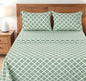 Four Piece Green and White Quatrefoil Microfiber Queen Sheet Set