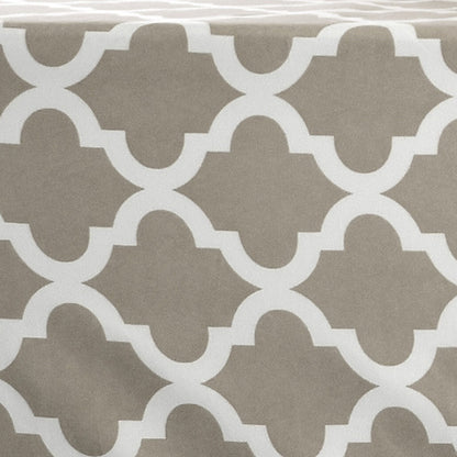 Four Piece Beige and White Quatrefoil Microfiber Queen Sheet Set