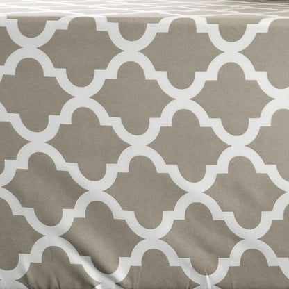 Four Piece Beige and White Quatrefoil Microfiber Queen Sheet Set