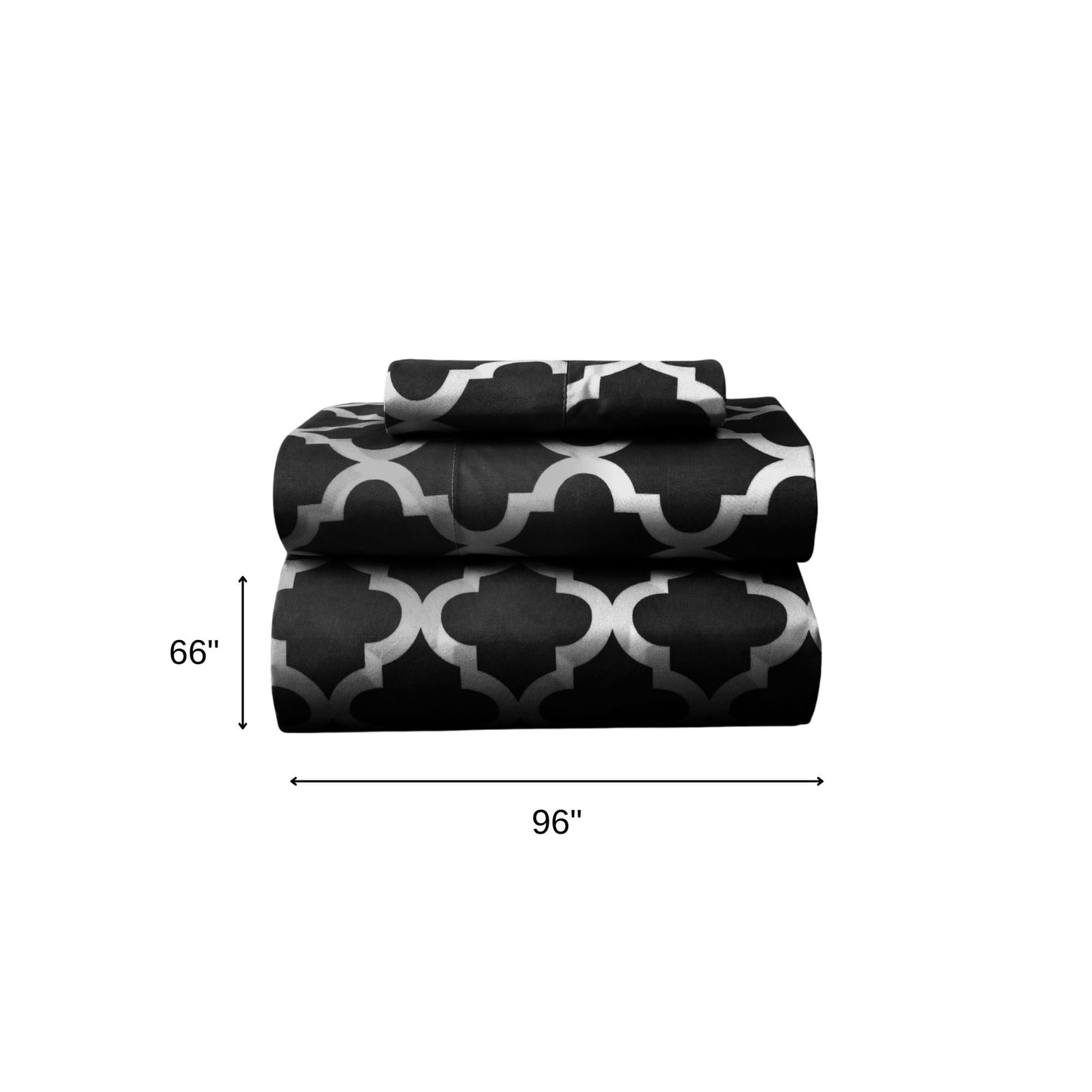 Three Piece Black and White Quatrefoil Microfiber Twin Sheet Set