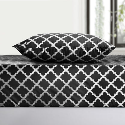 Three Piece Black and White Quatrefoil Microfiber Twin Sheet Set