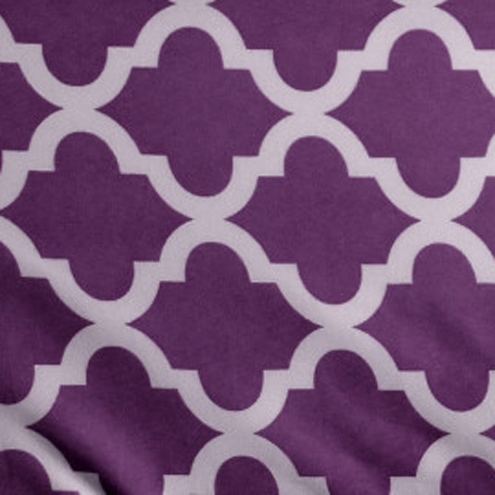 Three Piece Purple and White Quatrefoil Microfiber Twin Sheet Set