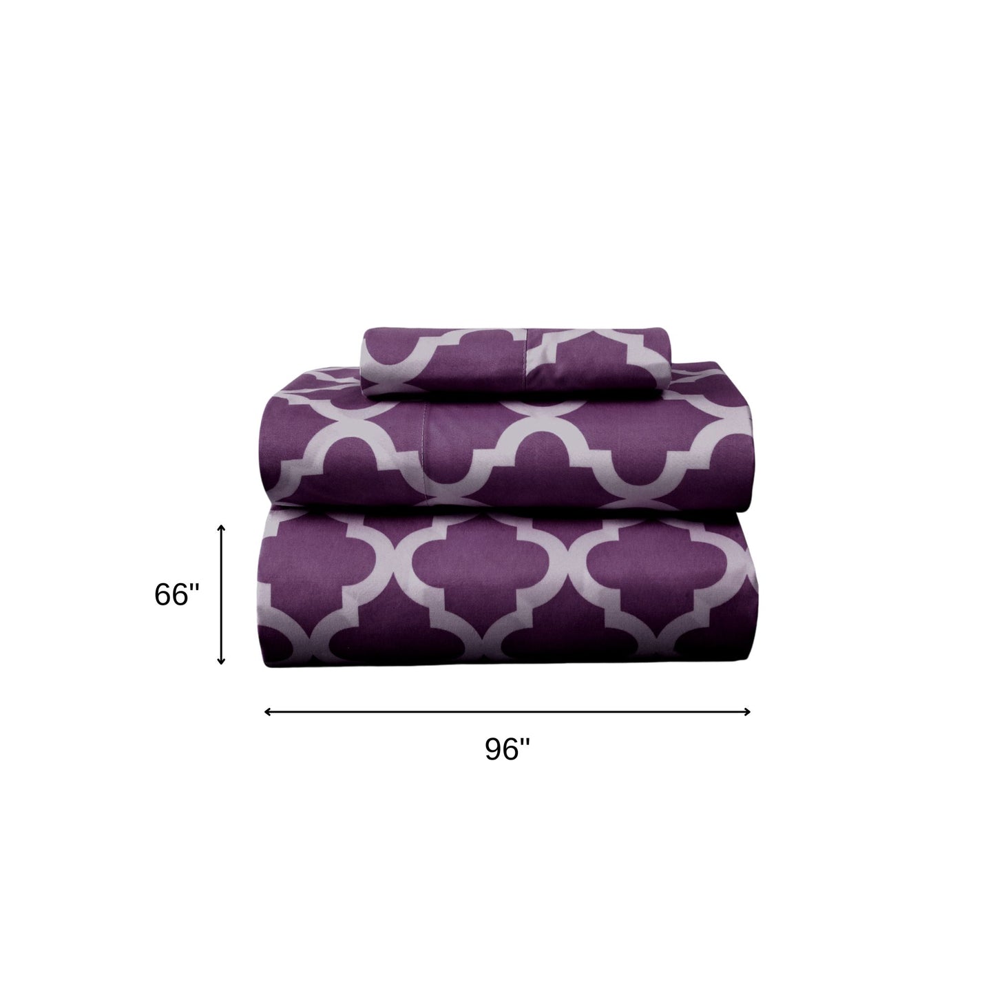 Three Piece Purple and White Quatrefoil Microfiber Twin Sheet Set