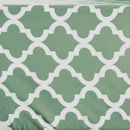 Three Piece Green and White Quatrefoil Microfiber Twin Sheet Set