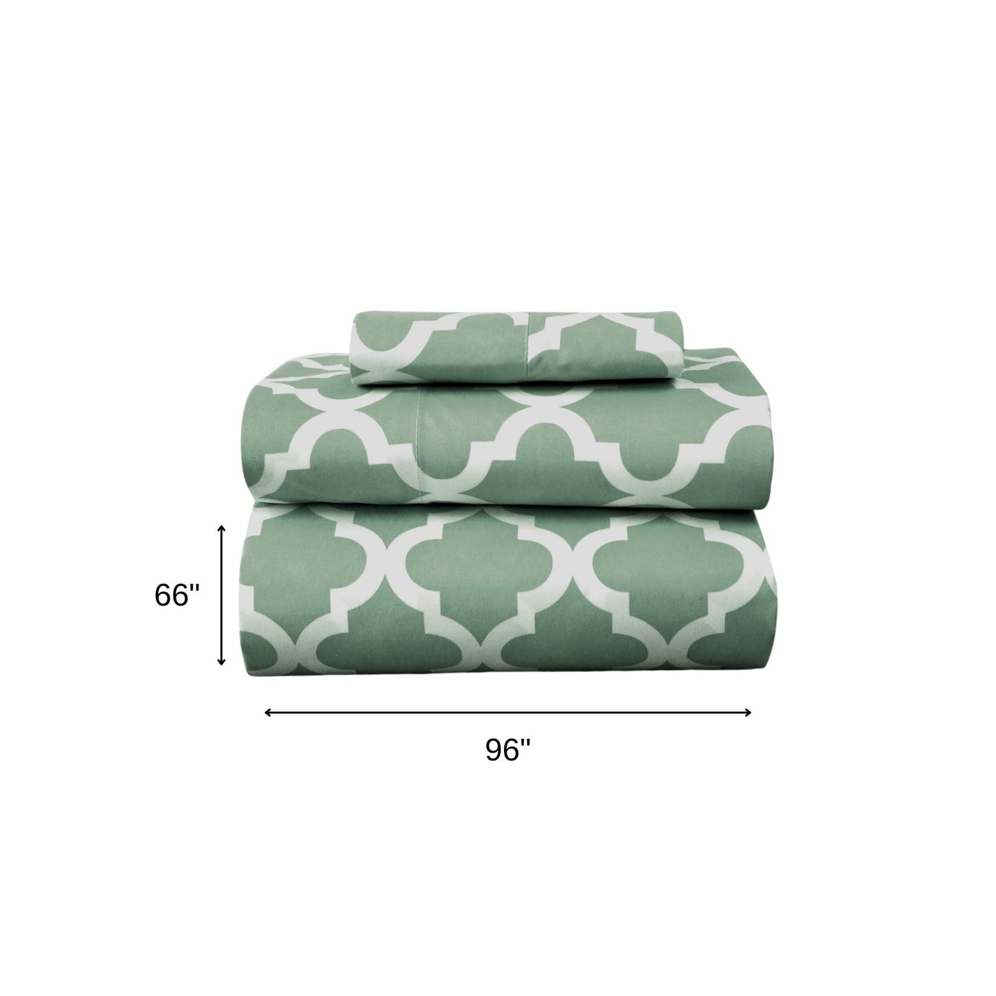 Three Piece Green and White Quatrefoil Microfiber Twin Sheet Set