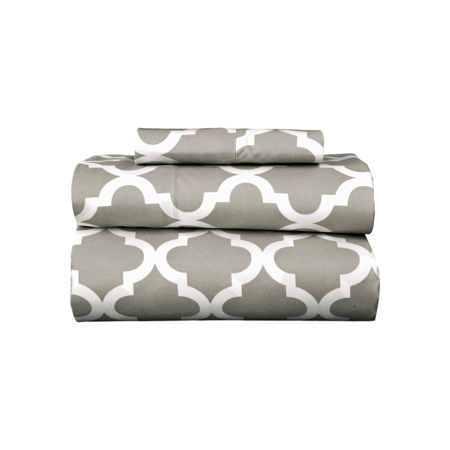 Three Piece Beige and White Quatrefoil Microfiber Twin Sheet Set