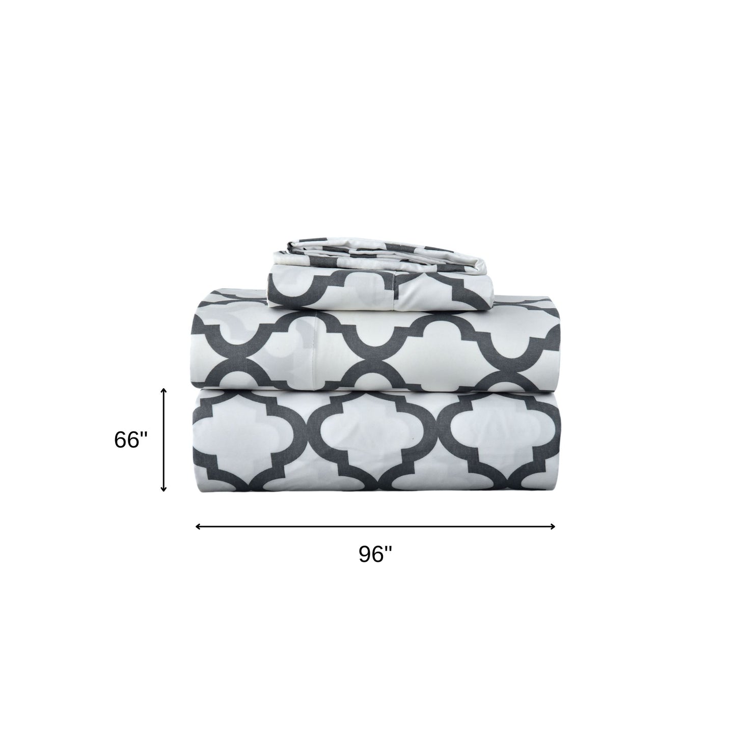 Three Piece White and Charcoal Quatrefoil Microfiber Twin Sheet Set