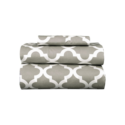 Three Piece Beige and White Quatrefoil Microfiber Twin XL Sheet Set