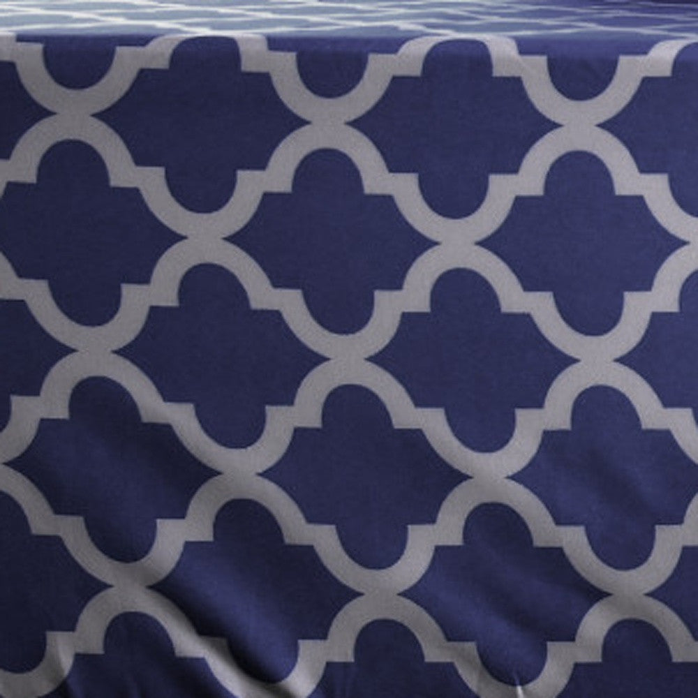 Four Piece Navy and White Quatrefoil Microfiber California King Sheet Set