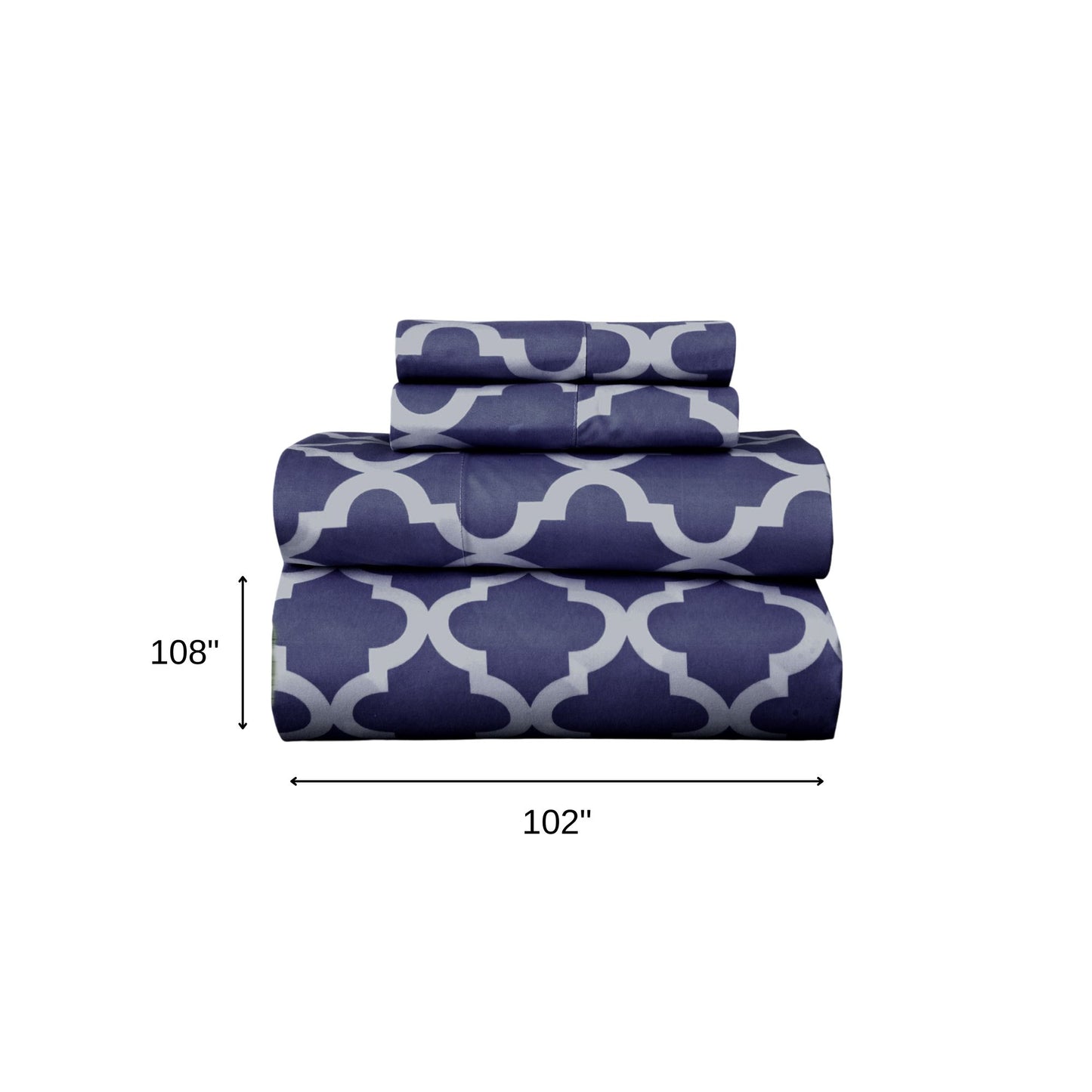 Four Piece Navy and White Quatrefoil Microfiber California King Sheet Set