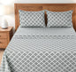 Four Piece Gray and White Quatrefoil Microfiber Full Double Sheet Set