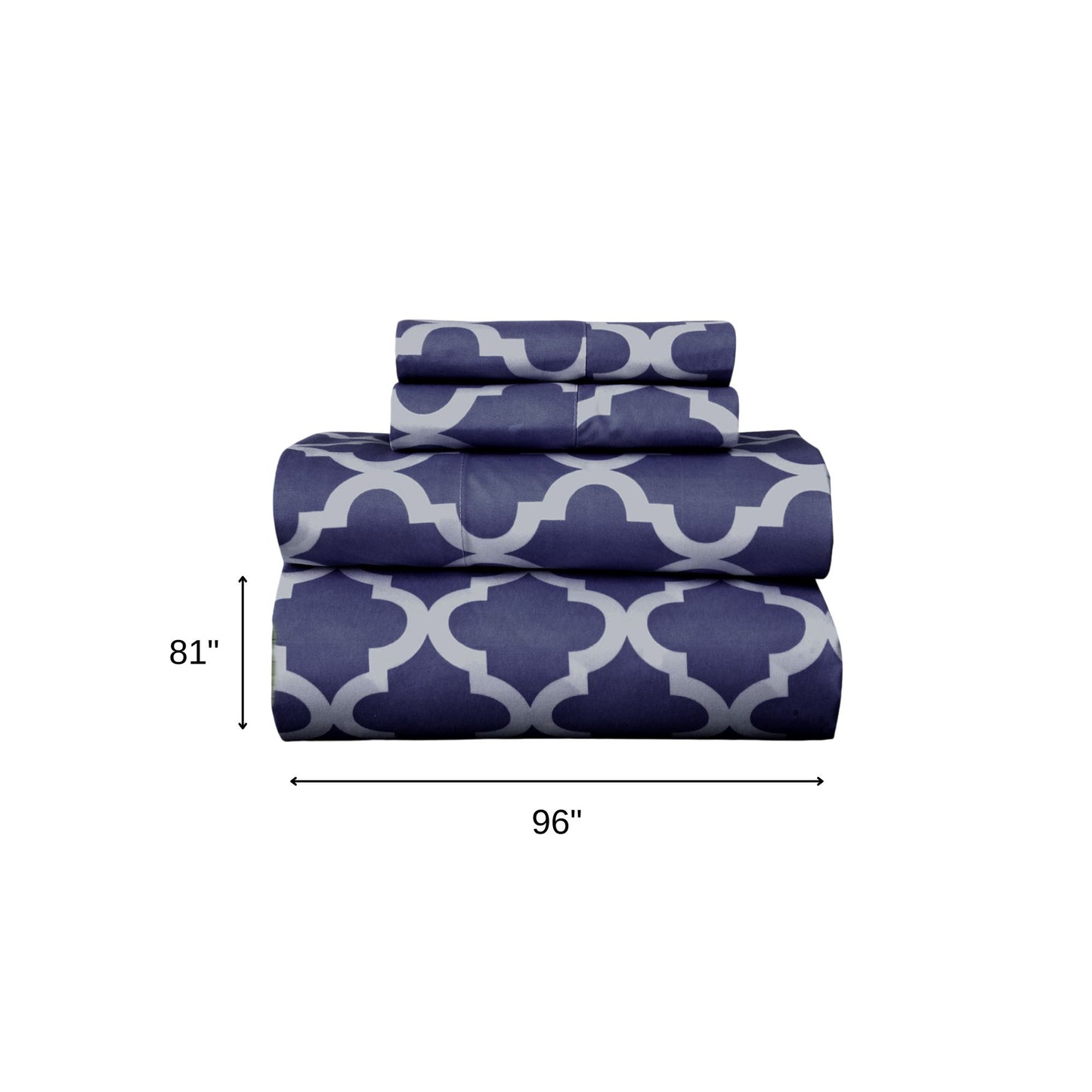 Four Piece Navy and White Quatrefoil Microfiber Full Double Sheet Set