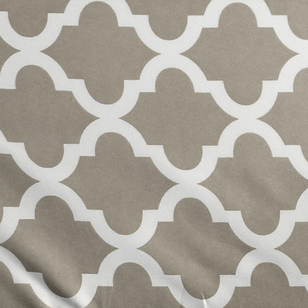 Four Piece Beige and White Quatrefoil Microfiber Full Double Sheet Set