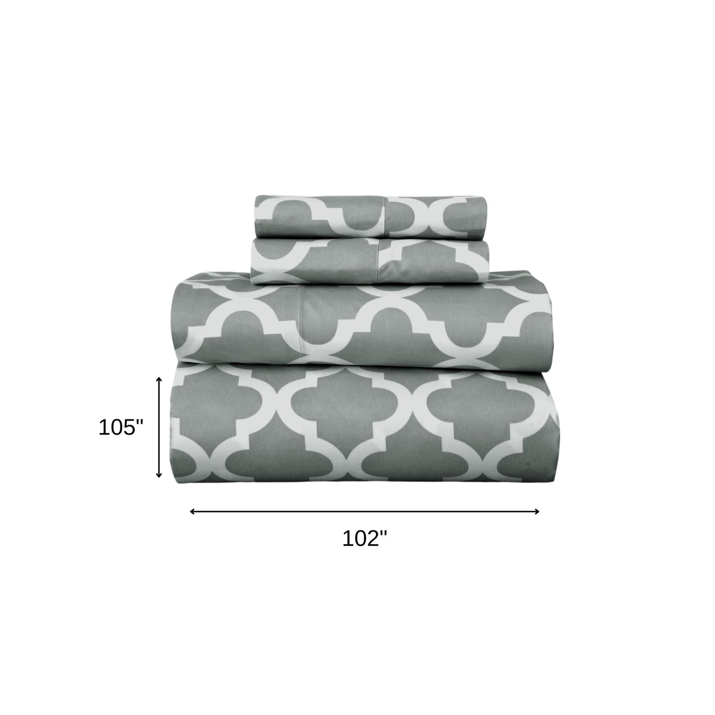 Four Piece Gray and White Quatrefoil Microfiber King Sheet Set