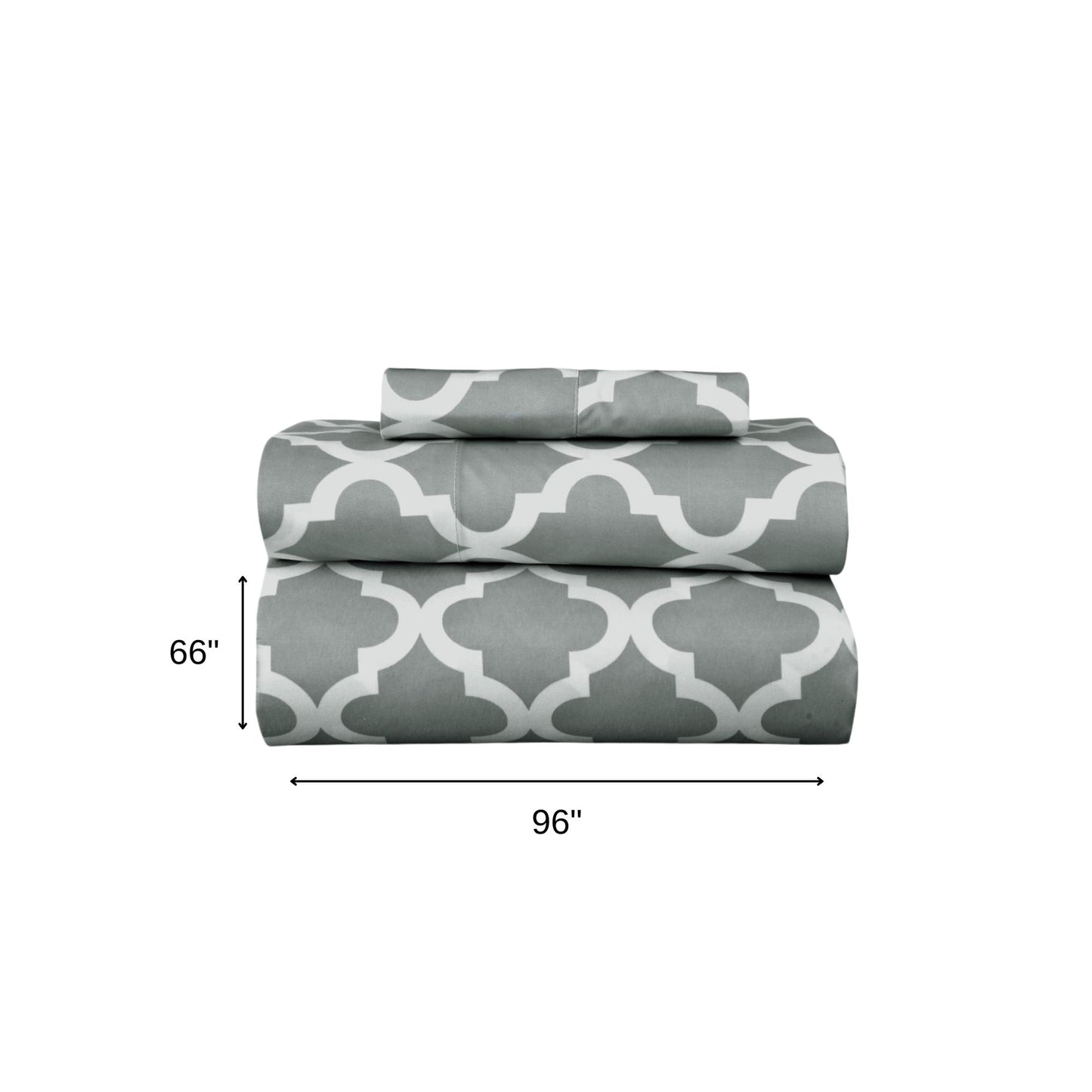 Three Piece Gray and White Quatrefoil Microfiber Sheet Set