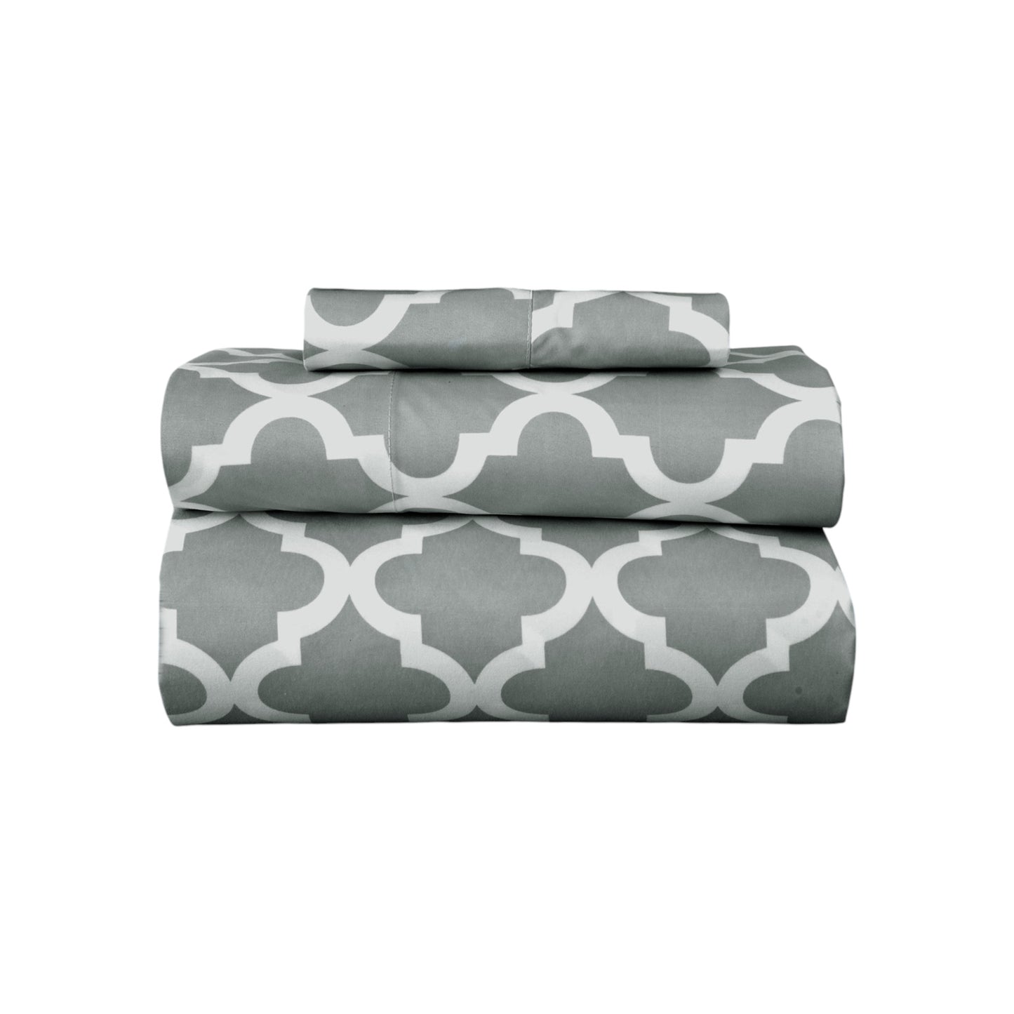 Three Piece Gray and White Quatrefoil Microfiber Sheet Set