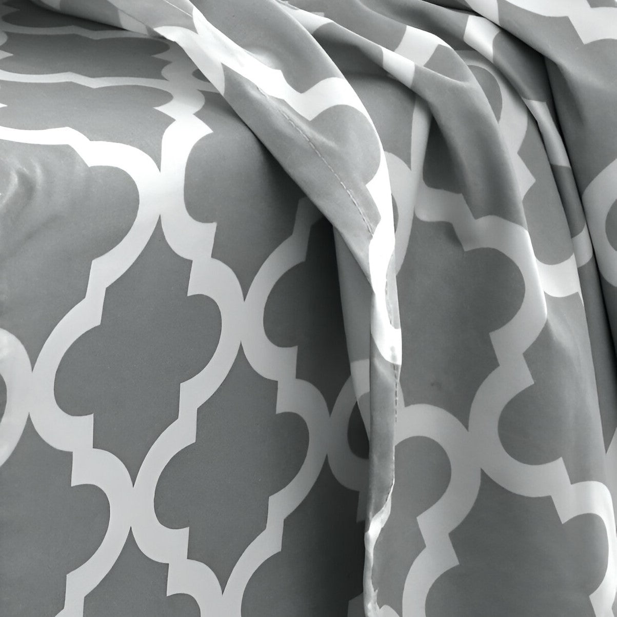 Three Piece Gray and White Quatrefoil Microfiber Sheet Set