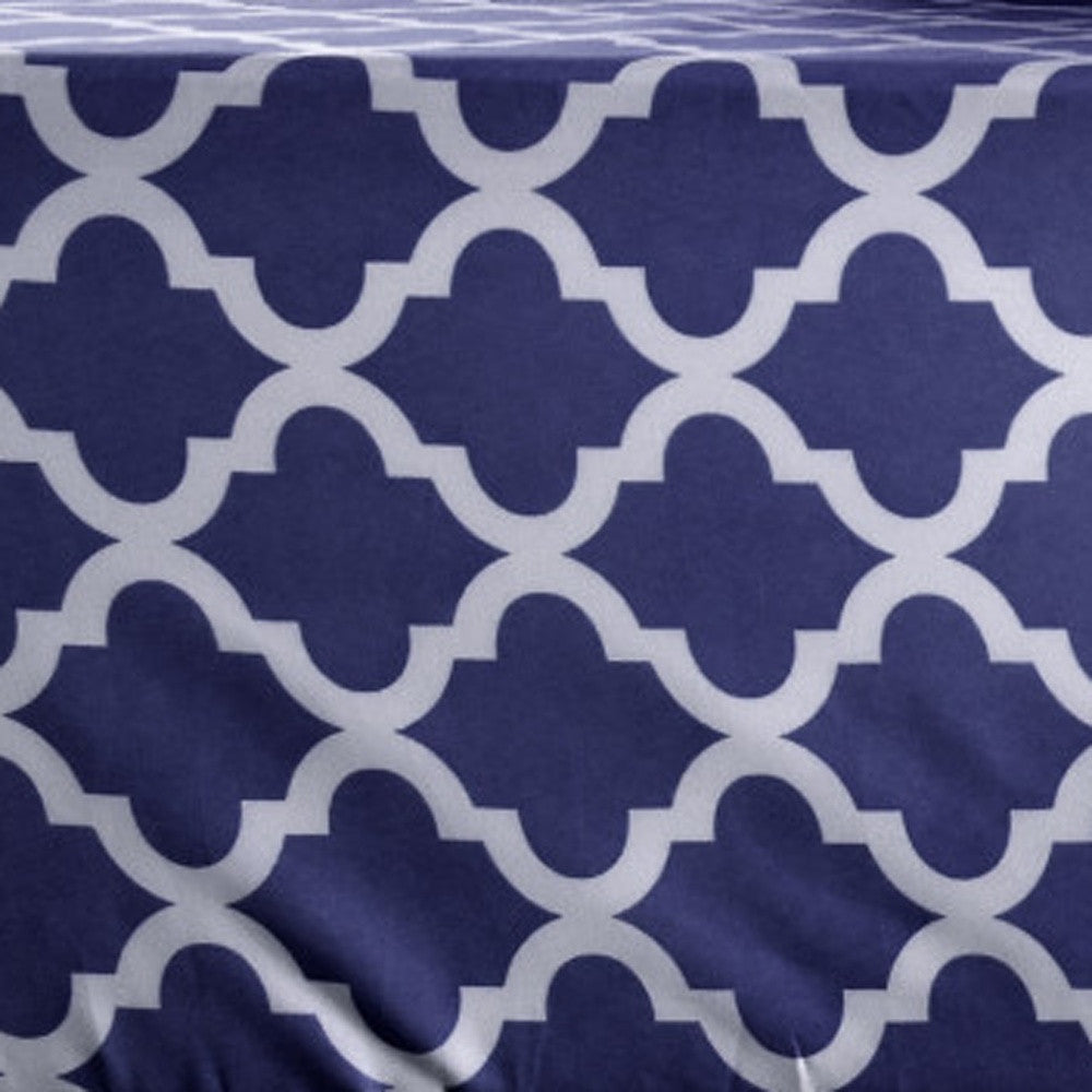 Three Piece Navy and White Quatrefoil Microfiber Twin Sheet Set