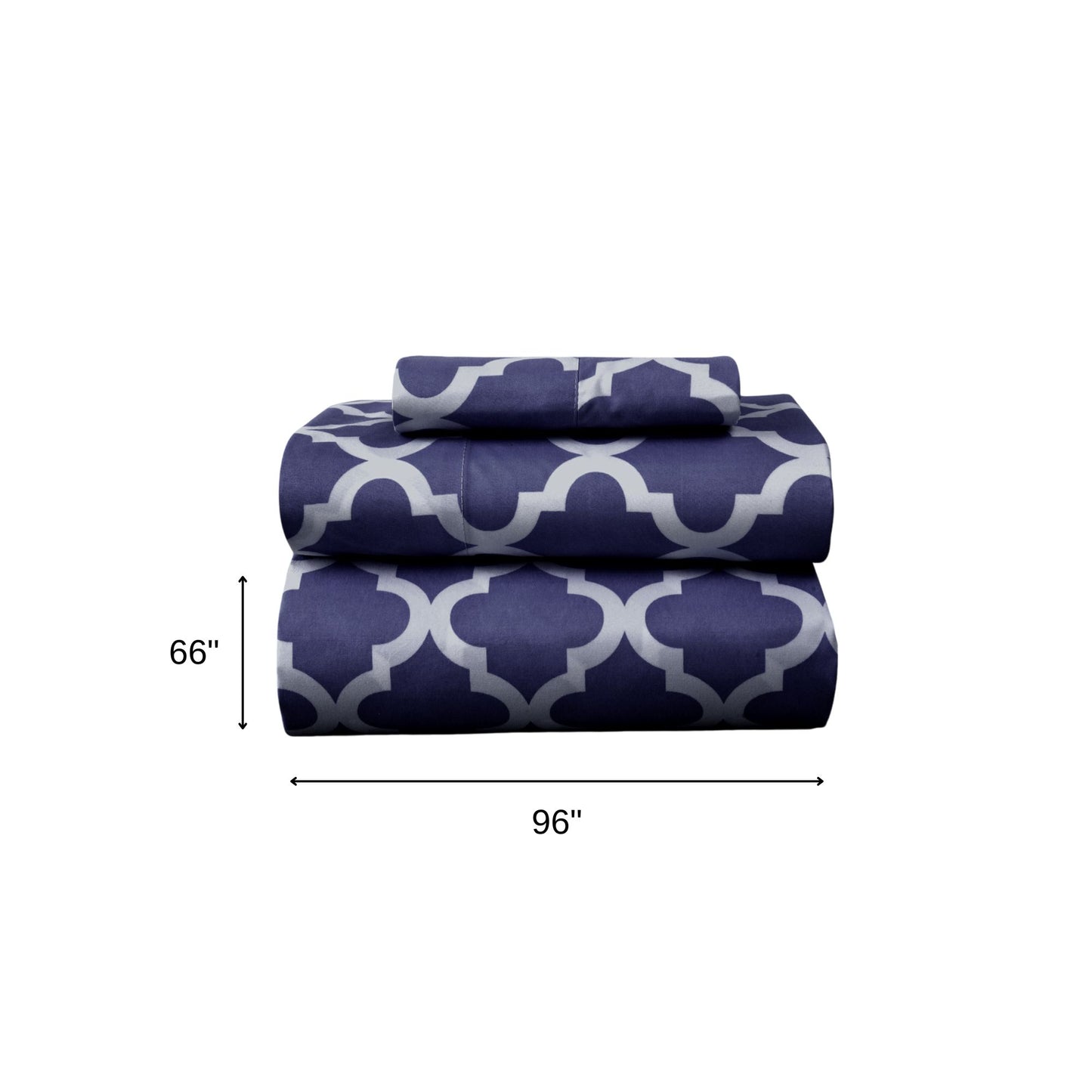 Three Piece Navy and White Quatrefoil Microfiber Twin Sheet Set